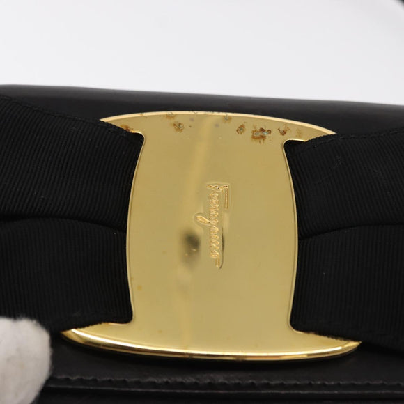 Salvatore Ferragamo Vala Shoulder Bag Leather Black Gold Auth ka135