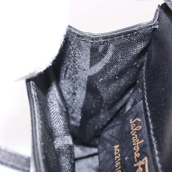 Salvatore Ferragamo Vala Shoulder Bag Leather Black Gold Auth ka135