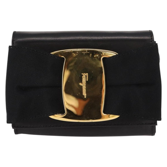 Salvatore Ferragamo Vala Shoulder Bag Leather Black Gold Auth ka135