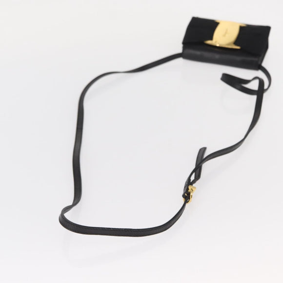 Salvatore Ferragamo Vala Shoulder Bag Leather Black Gold Auth ka135