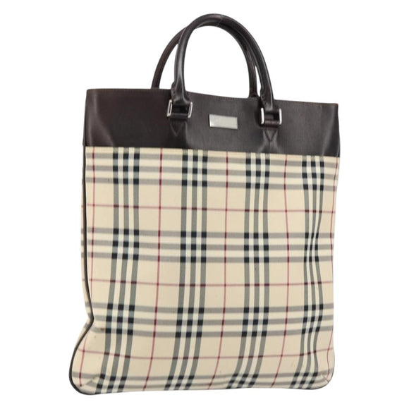 BURBERRY Nova Check Hand Bag Canvas Beige Silver Auth ka136
