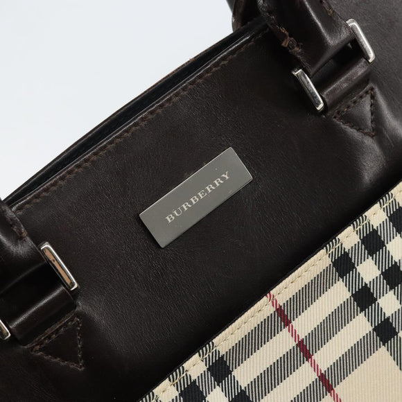 BURBERRY Nova Check Hand Bag Canvas Beige Silver Auth ka136