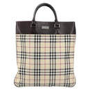 BURBERRY Nova Check Hand Bag Canvas Beige Silver Auth ka136-13