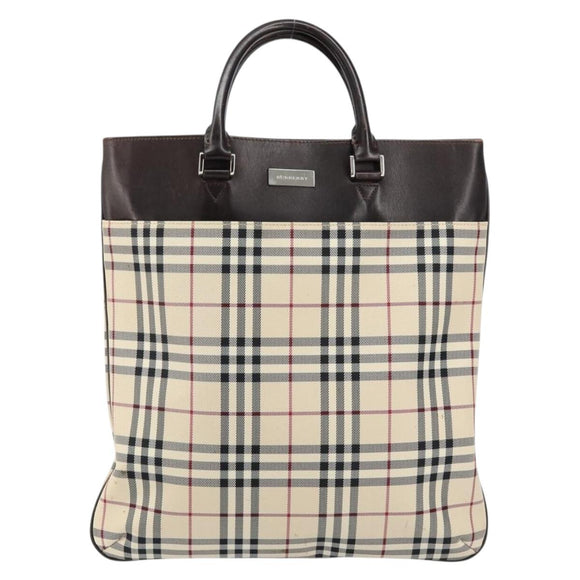 BURBERRY Nova Check Hand Bag Canvas Beige Silver Auth ka136