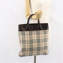BURBERRY Nova Check Hand Bag Canvas Beige Silver Auth ka136-21