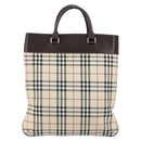 BURBERRY Nova Check Hand Bag Canvas Beige Silver Auth ka136-2