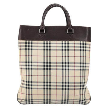 BURBERRY Nova Check Hand Bag Canvas Beige Silver Auth ka136 - 0