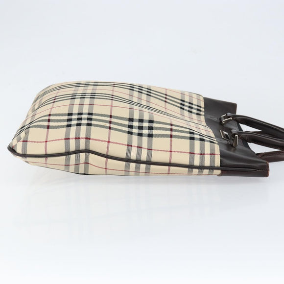 BURBERRY Nova Check Hand Bag Canvas Beige Silver Auth ka136