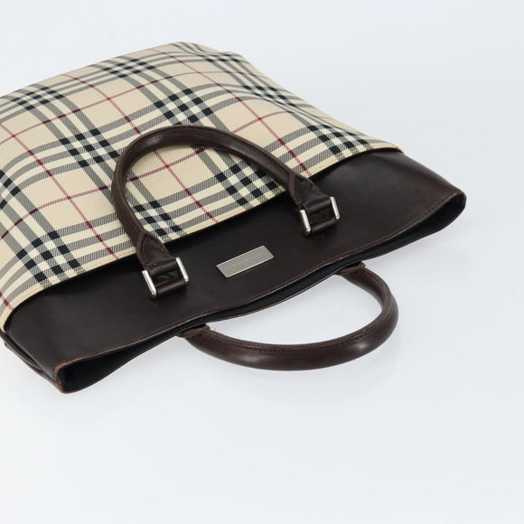 BURBERRY Nova Check Hand Bag Canvas Beige Silver Auth ka136