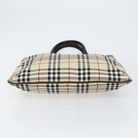 BURBERRY Nova Check Hand Bag Canvas Beige Silver Auth ka136