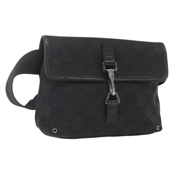 GUCCI GG Canvas Jackie Waist bag Black Silver 92543 Auth ka1363