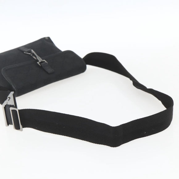 GUCCI GG Canvas Jackie Waist bag Black Silver 92543 Auth ka1363