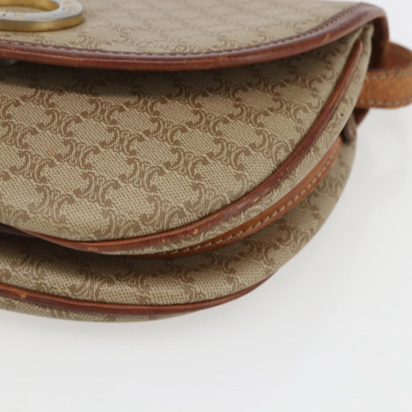 CELINE Macadam Canvas Shoulder Bag PVC Beige Gold Auth ka1364