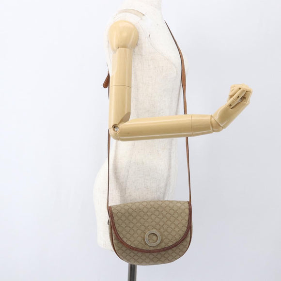 CELINE Macadam Canvas Shoulder Bag PVC Beige Gold Auth ka1364