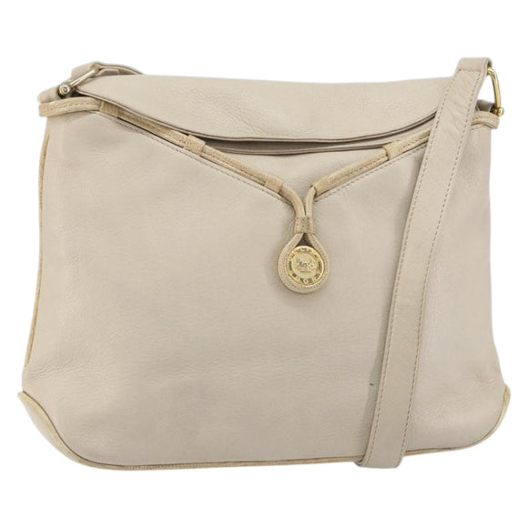 CELINE Shoulder Bag Leather Beige Gold Auth ka1365