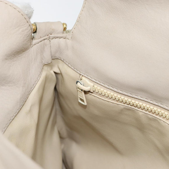 CELINE Shoulder Bag Leather Beige Gold Auth ka1365