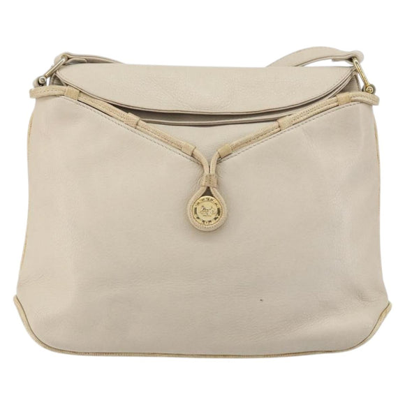 CELINE Shoulder Bag Leather Beige Gold Auth ka1365