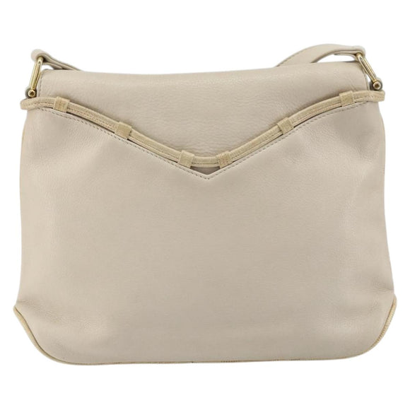CELINE Shoulder Bag Leather Beige Gold Auth ka1365