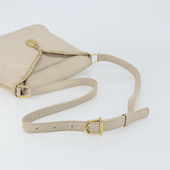 CELINE Shoulder Bag Leather Beige Gold Auth ka1365