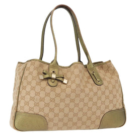 GUCCI GG Canvas Tote Bag Beige Gold 163805 Auth ka1366
