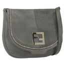 FENDI Shoulder Bag Suede Gray Gold Auth ka1367-1