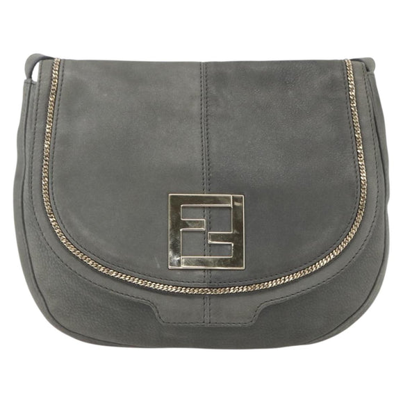 FENDI Shoulder Bag Suede Gray Gold Auth ka1367
