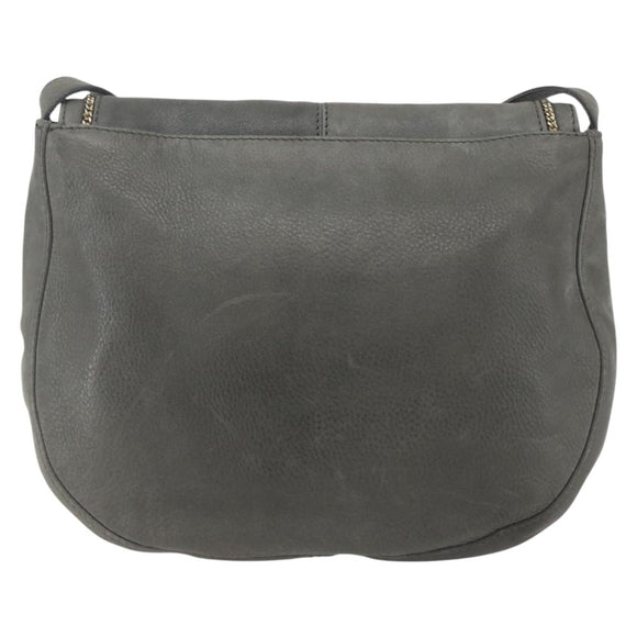 FENDI Shoulder Bag Suede Gray Gold Auth ka1367