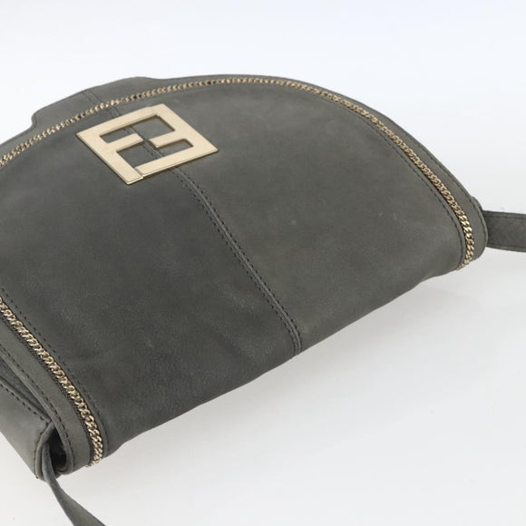 FENDI Shoulder Bag Suede Gray Gold Auth ka1367