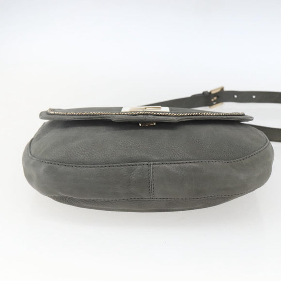 FENDI Shoulder Bag Suede Gray Gold Auth ka1367