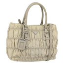 PRADA Hand Bag Nylon 2way Beige Silver Auth ka1368-1