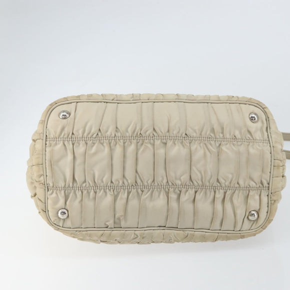 PRADA Hand Bag Nylon 2way Beige Silver Auth ka1368