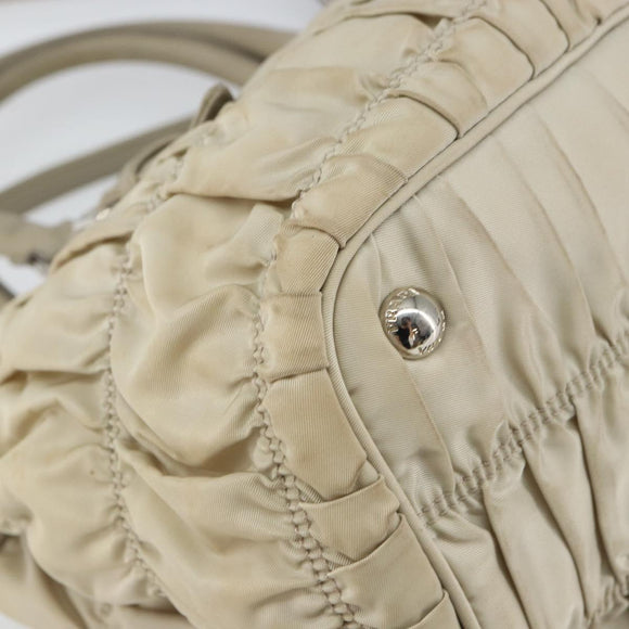 PRADA Hand Bag Nylon 2way Beige Silver Auth ka1368