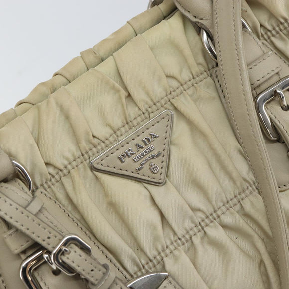 PRADA Hand Bag Nylon 2way Beige Silver Auth ka1368