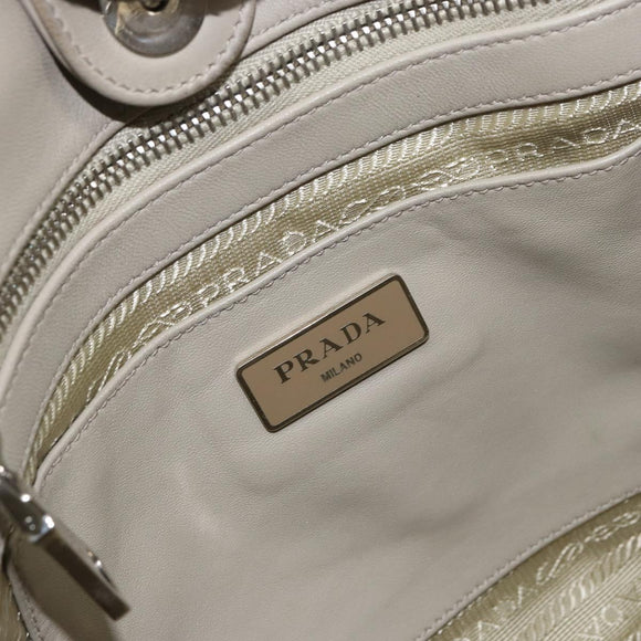 PRADA Hand Bag Nylon 2way Beige Silver Auth ka1368