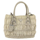 PRADA Hand Bag Nylon 2way Beige Silver Auth ka1368-13