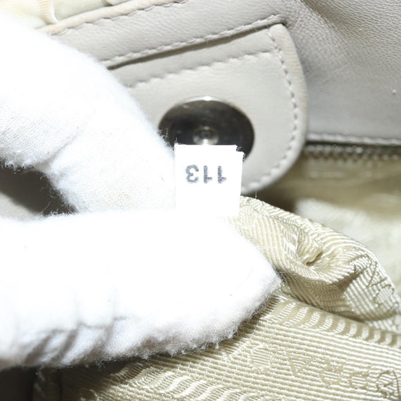 PRADA Hand Bag Nylon 2way Beige Silver Auth ka1368