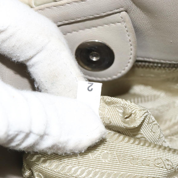 PRADA Hand Bag Nylon 2way Beige Silver Auth ka1368