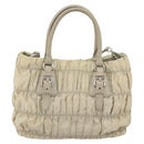 PRADA Hand Bag Nylon 2way Beige Silver Auth ka1368-2