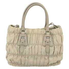 PRADA Hand Bag Nylon 2way Beige Silver Auth ka1368 - 0