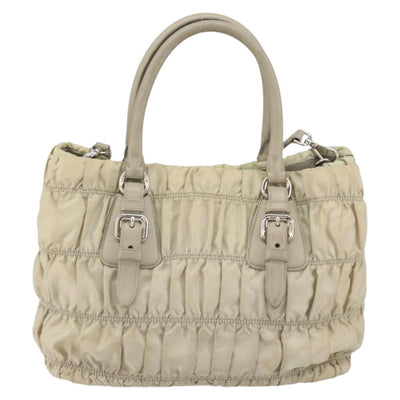 PRADA Hand Bag Nylon 2way Beige Silver Auth ka1368 - 0