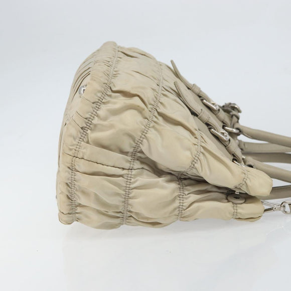 PRADA Hand Bag Nylon 2way Beige Silver Auth ka1368
