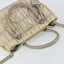 PRADA Hand Bag Nylon 2way Beige Silver Auth ka1368-6