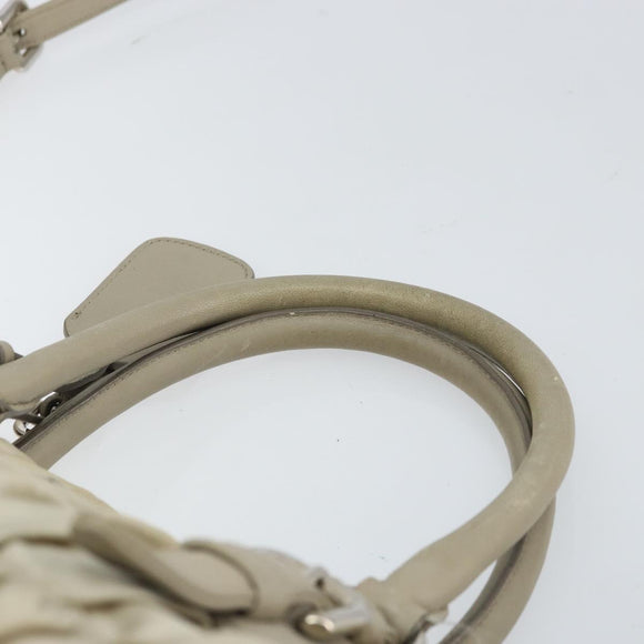 PRADA Hand Bag Nylon 2way Beige Silver Auth ka1368