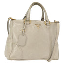 PRADA Hand Bag Leather 2way Beige Gold Auth ka1369-1