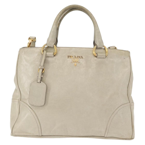 PRADA Hand Bag Leather 2way Beige Gold Auth ka1369