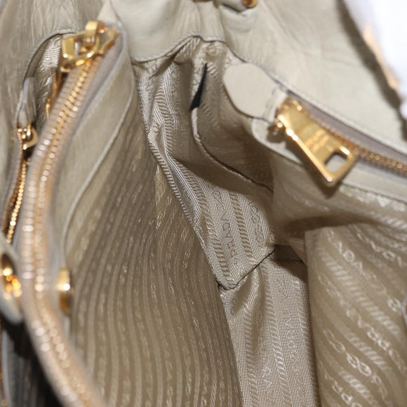 PRADA Hand Bag Leather 2way Beige Gold Auth ka1369