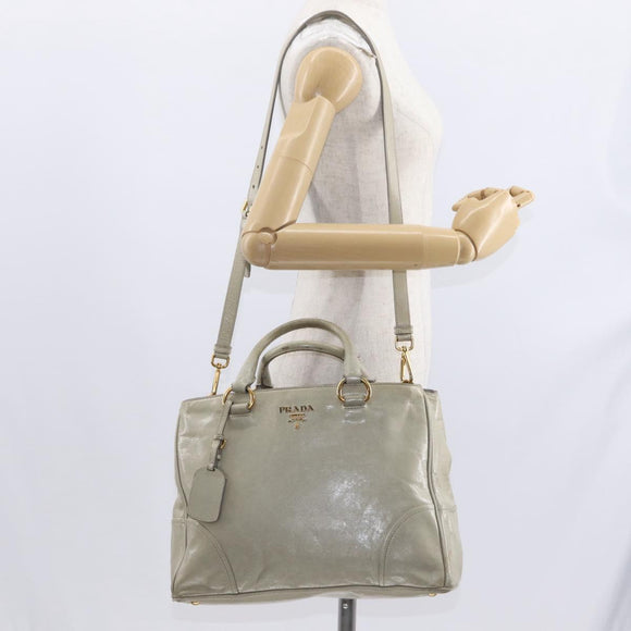 PRADA Hand Bag Leather 2way Beige Gold Auth ka1369