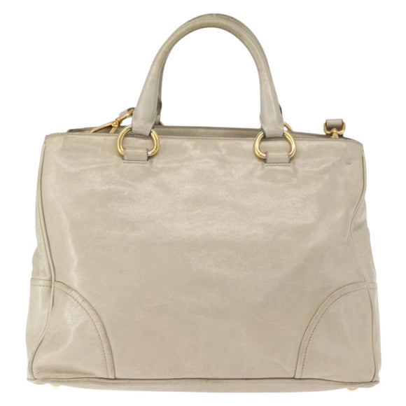 PRADA Hand Bag Leather 2way Beige Gold Auth ka1369
