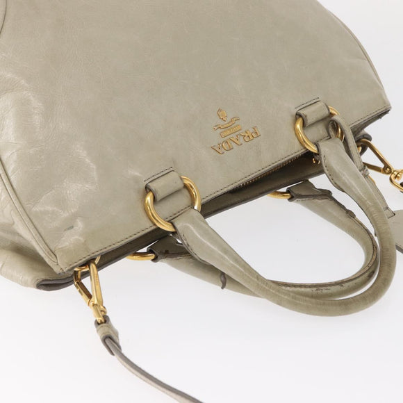 PRADA Hand Bag Leather 2way Beige Gold Auth ka1369