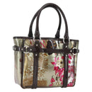 Salvatore Ferragamo Animal Pattern Hand Bag Vinyl Brown Gold Silver Auth ka1371-1